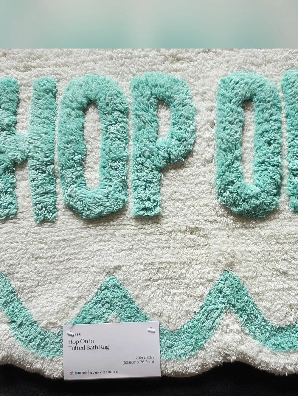 New Easter Bunny Brights Hop on In Scalloped Bath Rug, 20 × 30 in, white & teal
